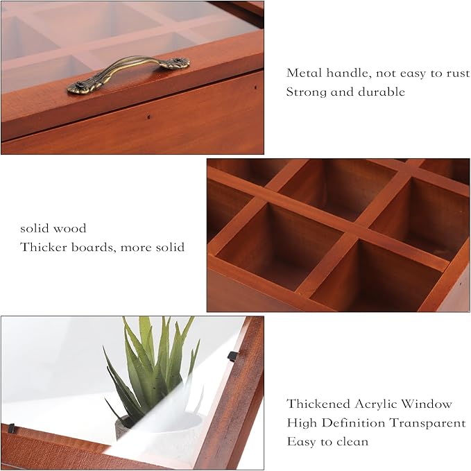 Lainrrew 12 Grid Wooden Jewelry Box, Vintage Display Case Jewelry Display Showcase