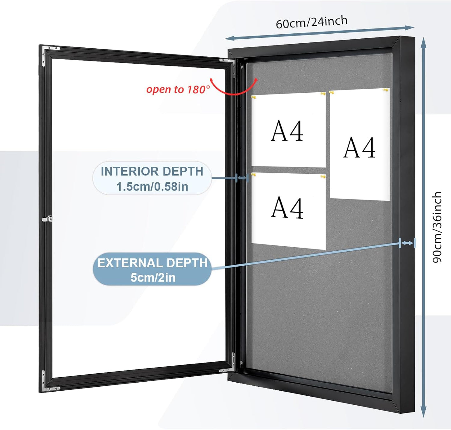 Enclosed Bulletin Board Outdoor Noticeboard - No Key for Lock