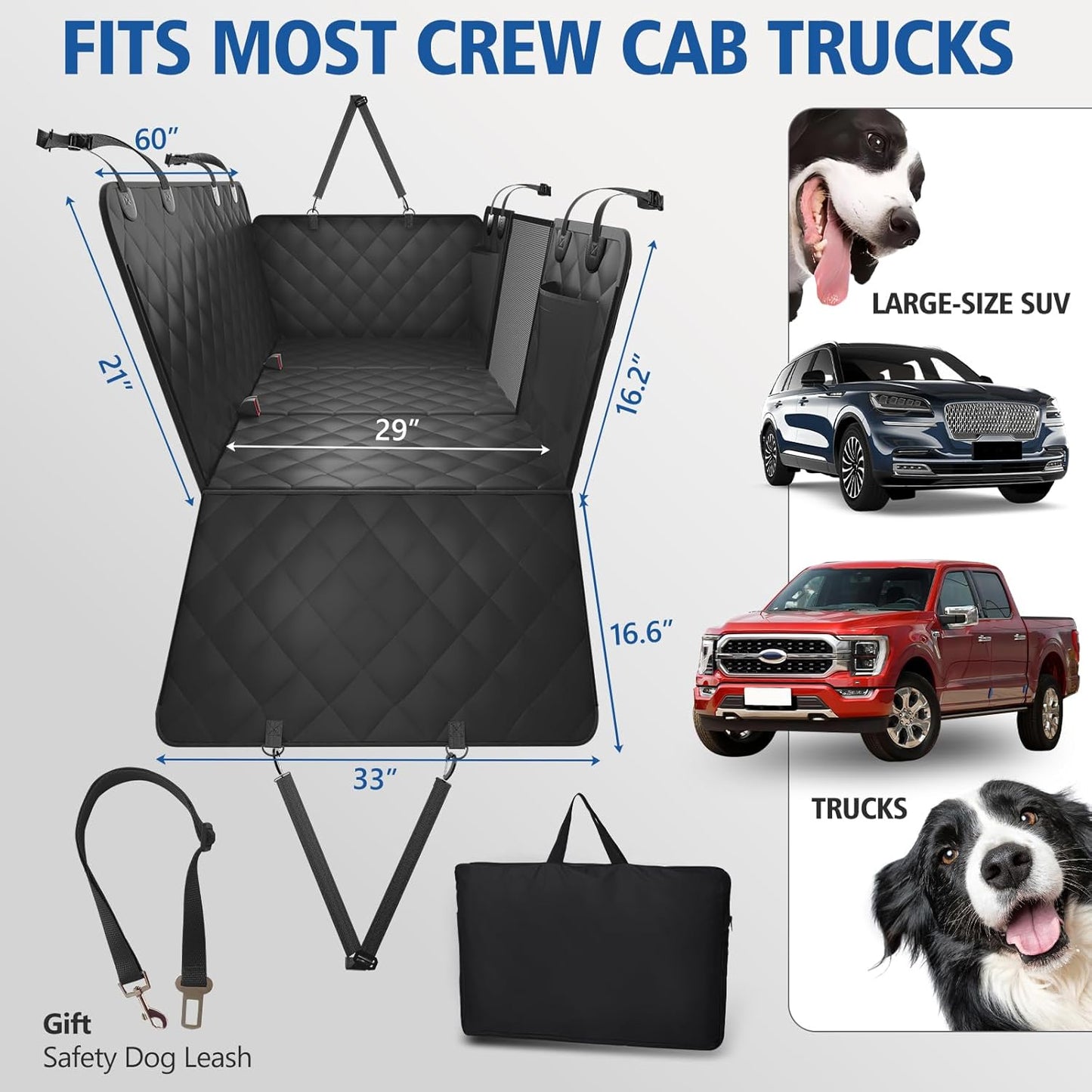 XL Truck Back Seat Extender for Dogs, Dog Seat Cover Back Seat Holds 420lbs, Hard Bottom