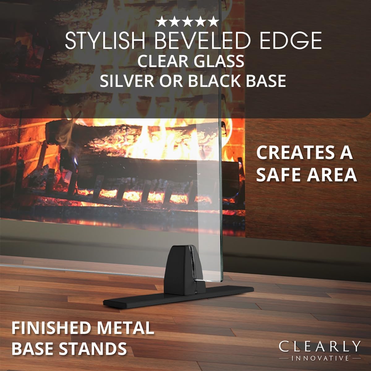 Premium Tempered Glass Fireplace Screen with Exclusive Beveled Edge | 29" H x 39" W
