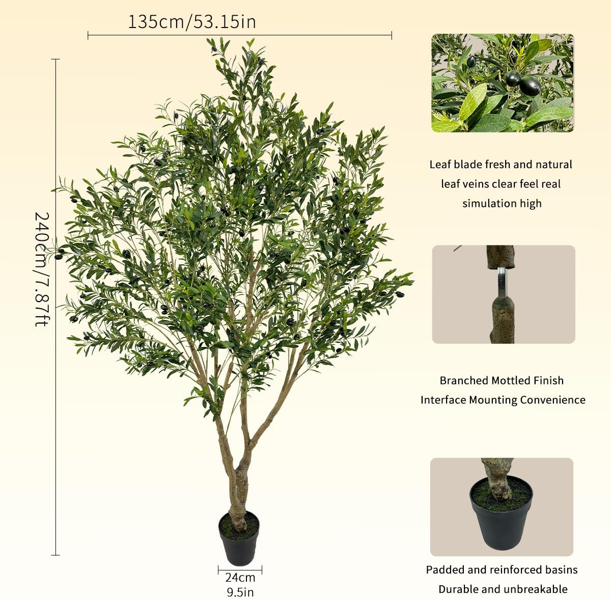 Artificial Tree Faux Olive Tree 8ft Tall Fake Olive Plant in Pot