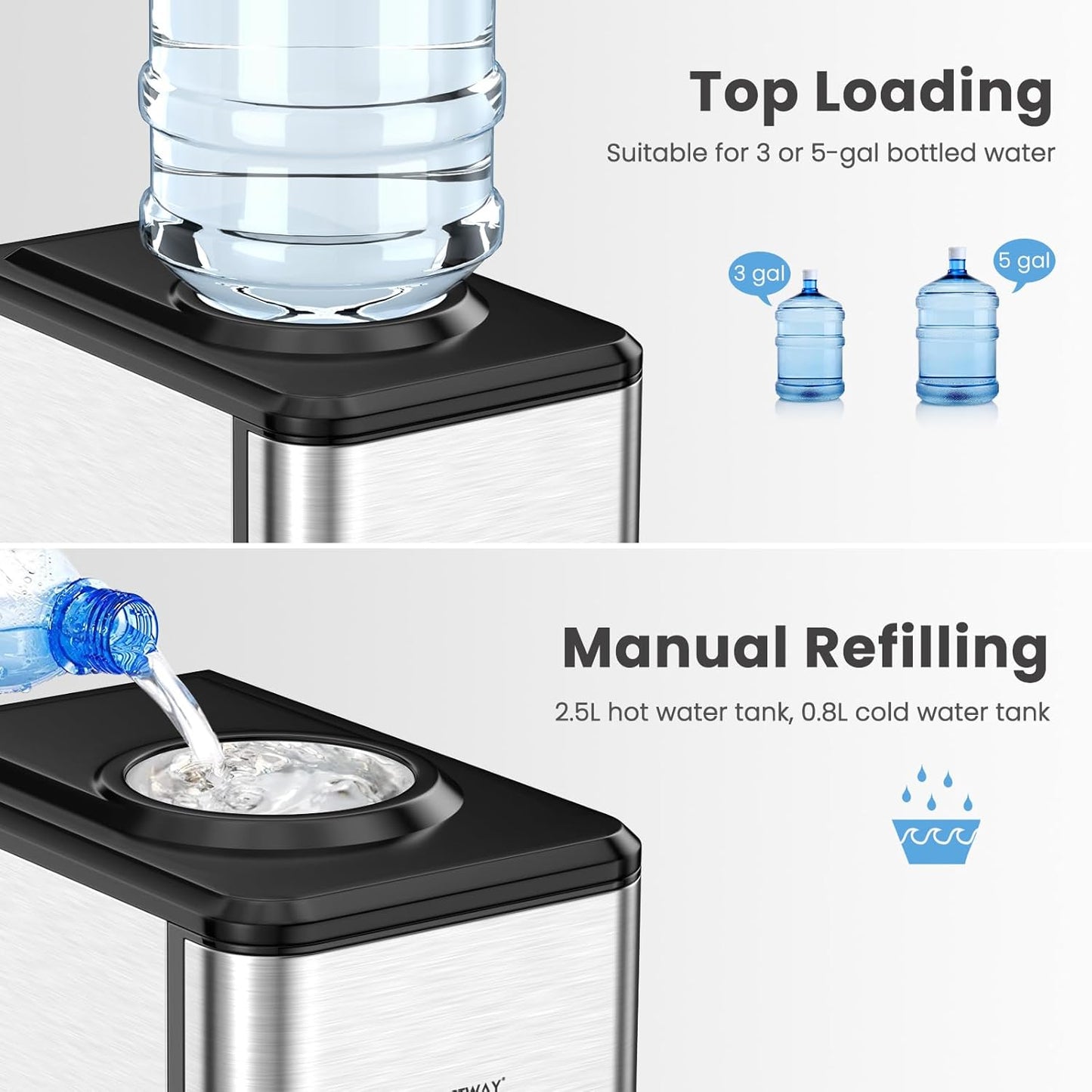COSTWAY Countertop Water Dispenser with Ice Maker, 3-in-1 Portable Hot Cold Dispenser