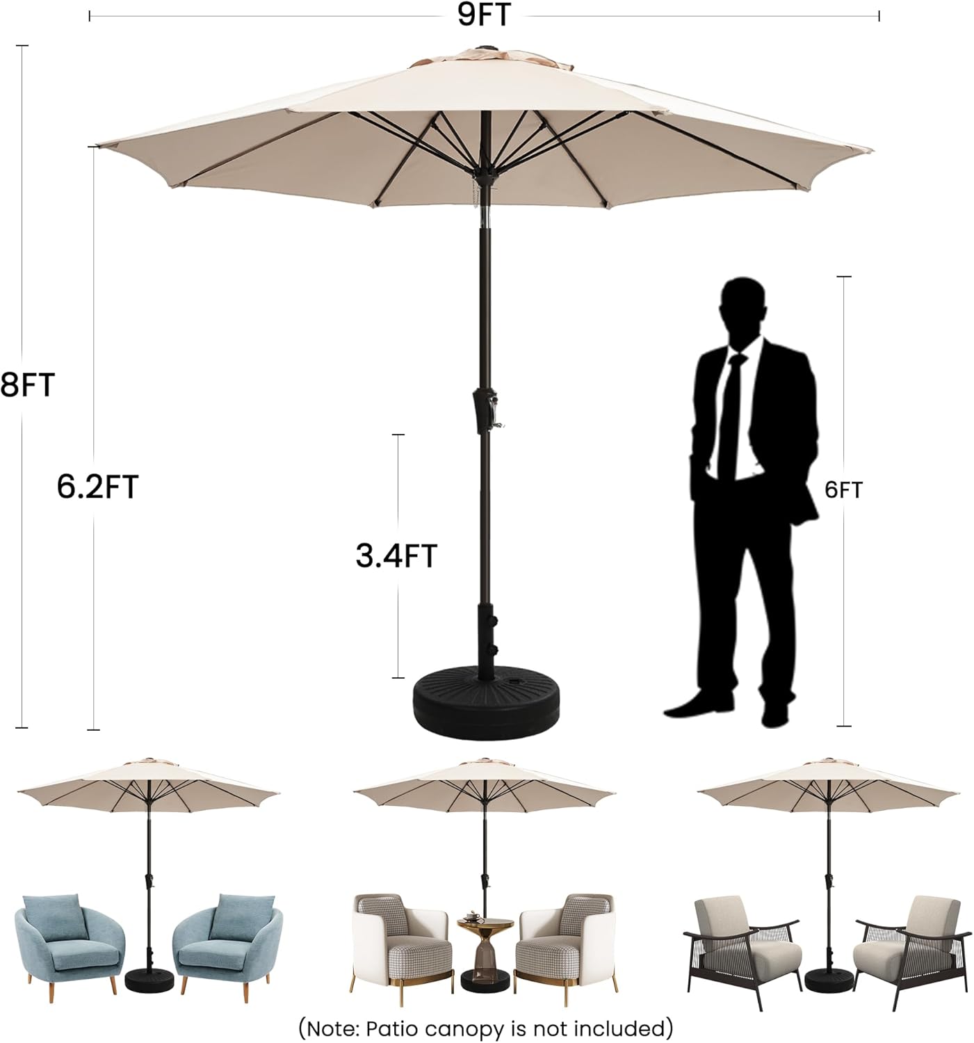 Ayge 9FT Large Outdoor Patio Umbrella Market Table Umbrella-UV Resistant, Easy Push Button Tilt and Crank