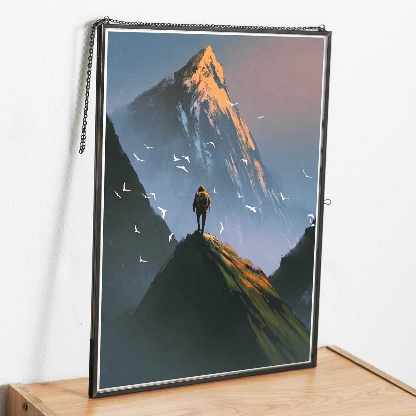 Black Hanging Picture Frame,10.8x14 Double Glass Frame for Pressed Flowers