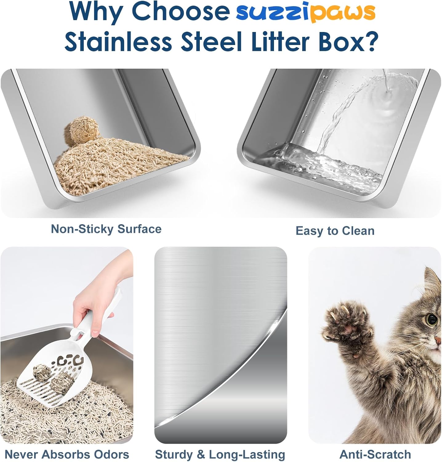 Enclosed Stainless Steel Cat Litter Box with Lid Extra Large Litter Box for Big Cats