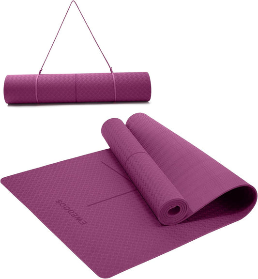 Ewedoos Eco Friendly Yoga Mat with Alignment Marks TPE Yoga Mat Non Slip Hot Yoga Mat Thick 1/4''