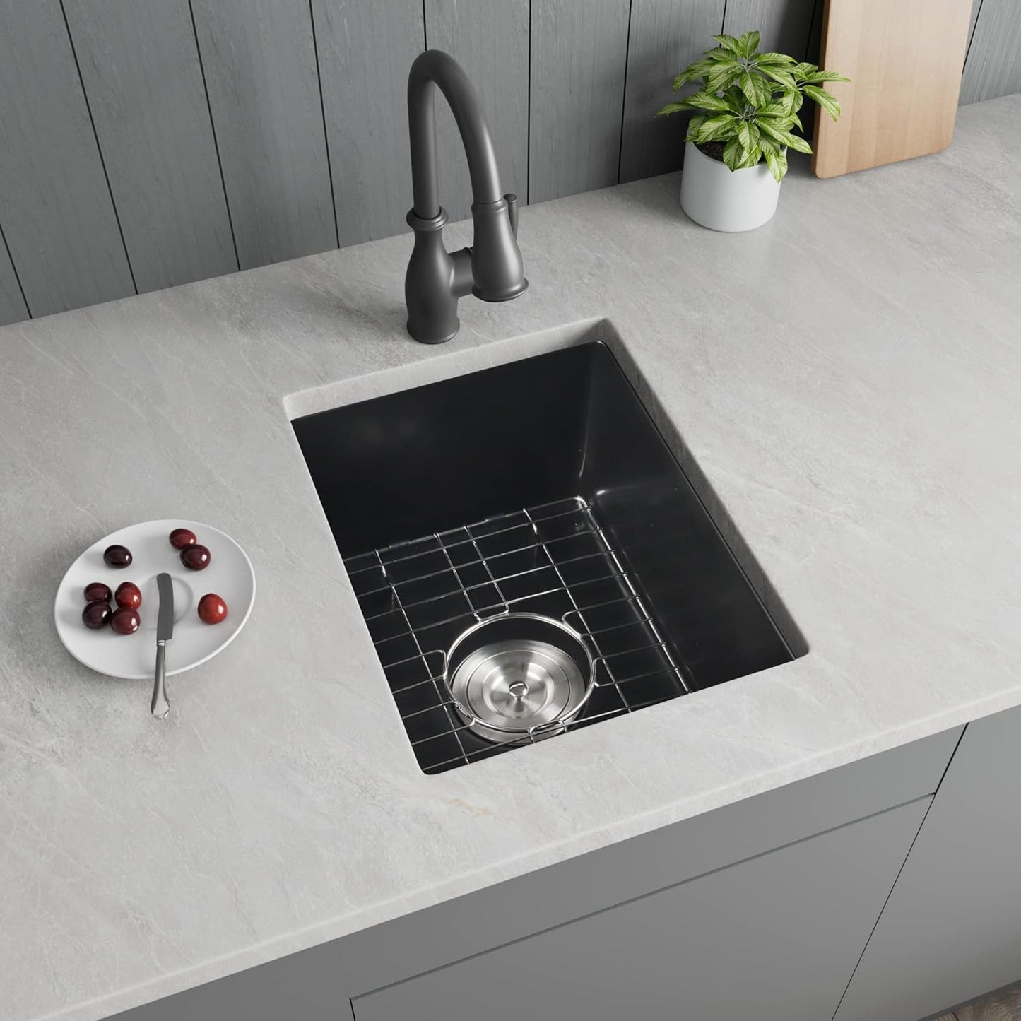 Black Bar Sink Undermount,16 X 18 inch Small Composite Bar Sink