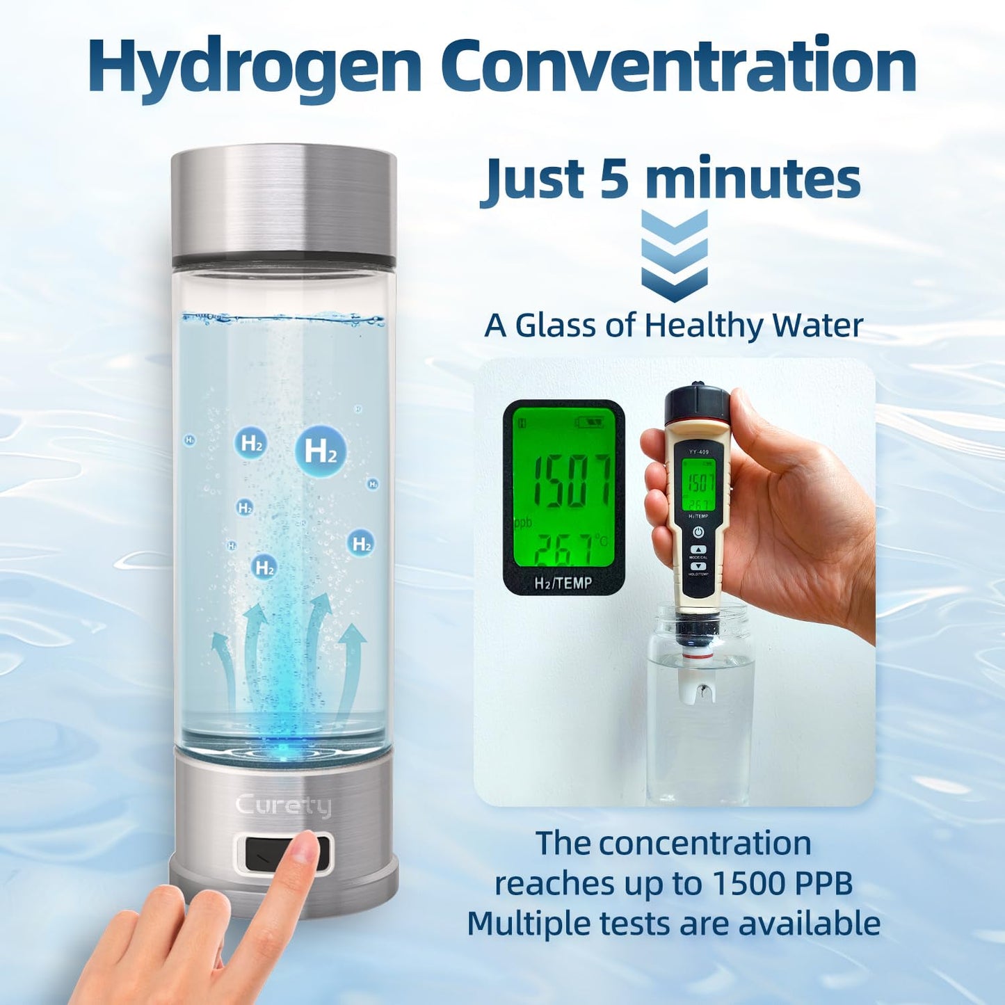 Hydrogen Water Bottle Generator, Portable 1500ppb Hydrogen Water Machine