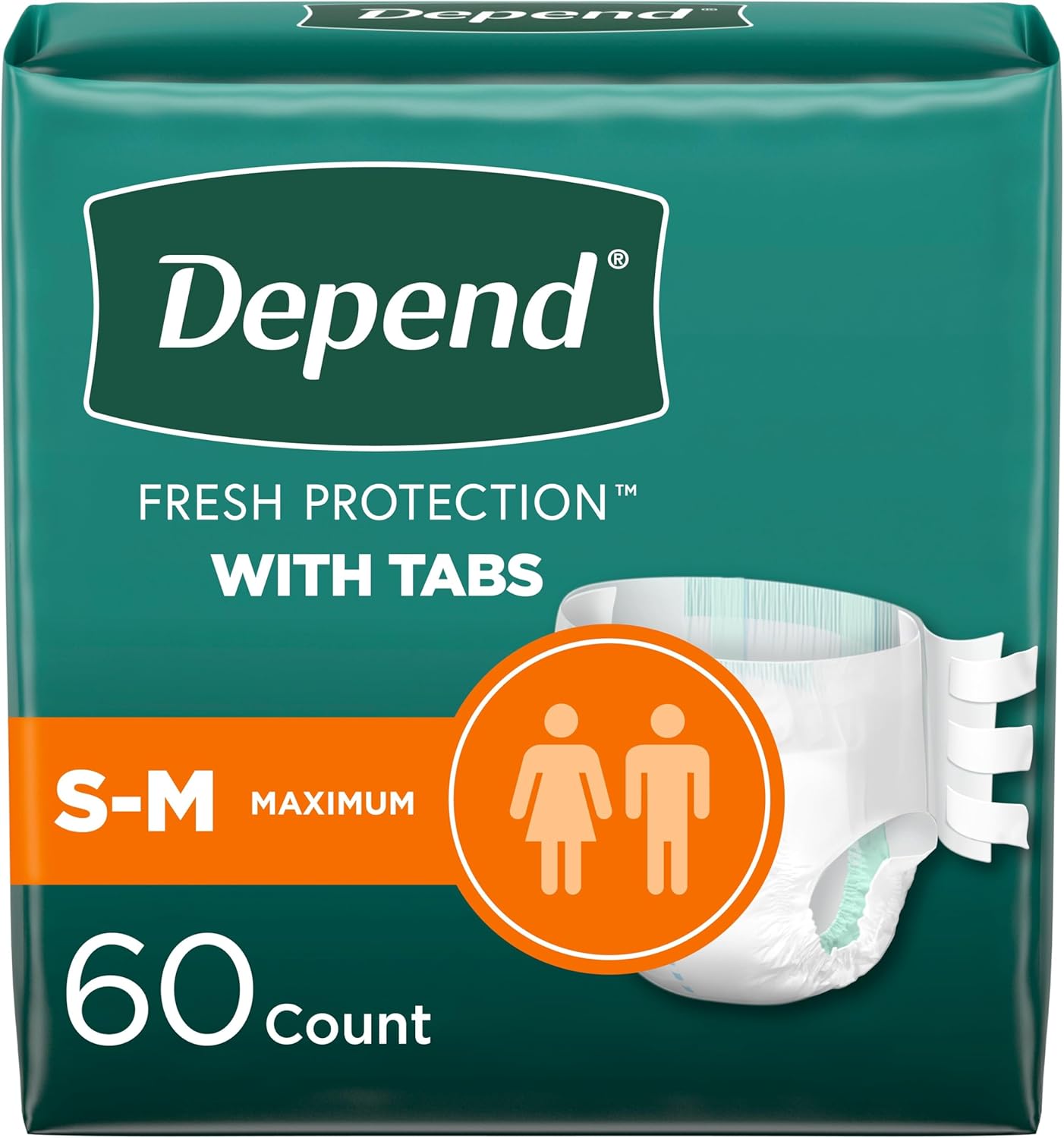 Depend Incontinence Protection with Tabs, Unisex, Small/Medium (19–34" Waist