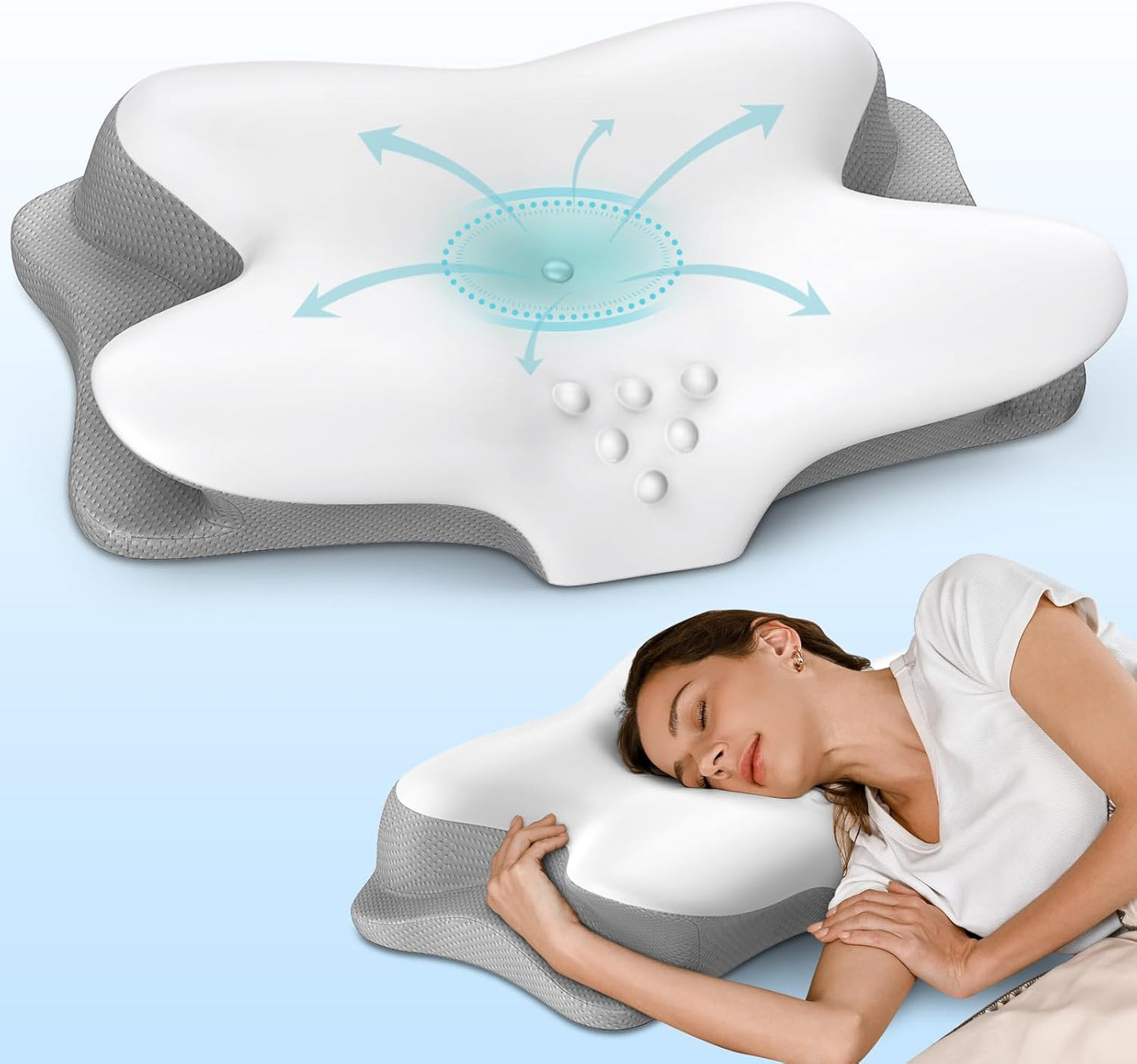 HamYodo Cervical Neck Pillow for Pain Relief - Ergonomic Side Sleeper Pillow for Sleeping