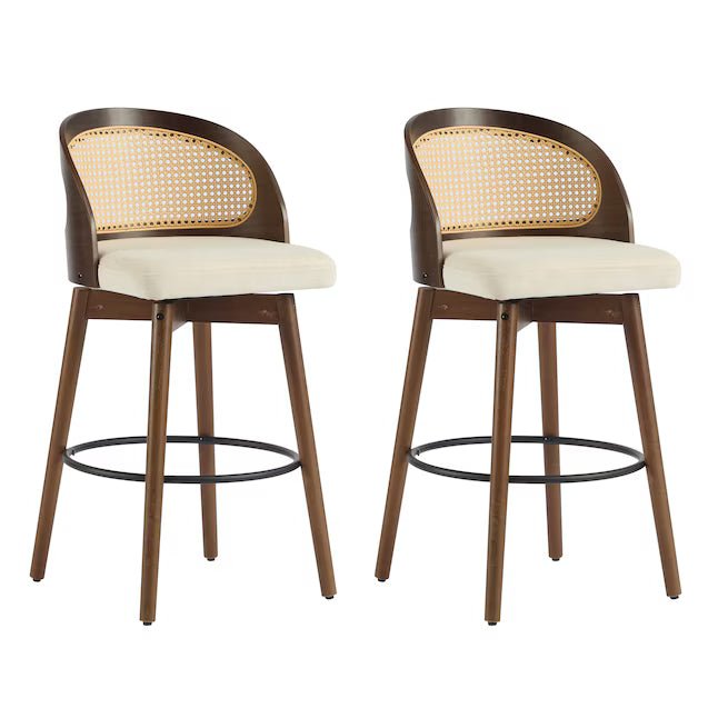 ModernLuxe Como Indoor Wood Barstool Walnut Finished with Beige upholstery Set of 2