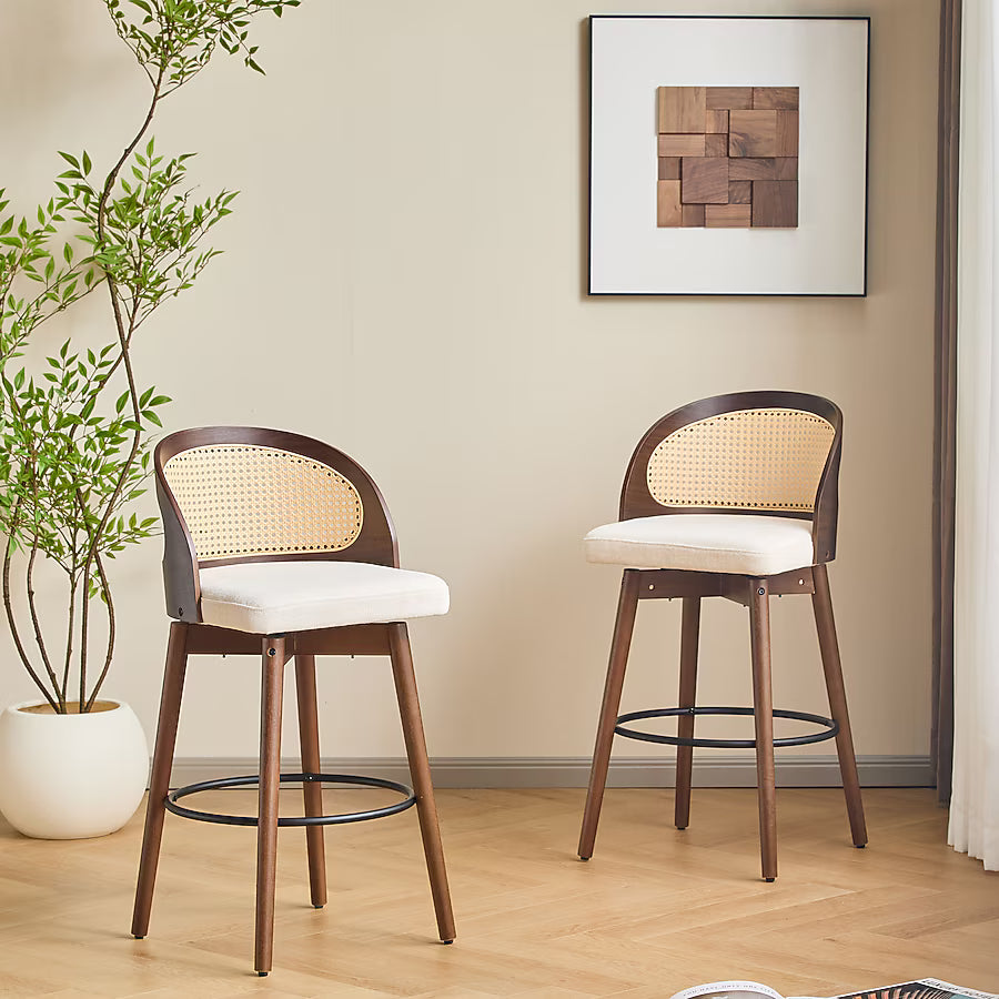 ModernLuxe Como Indoor Wood Barstool Walnut Finished with Beige upholstery Set of 2