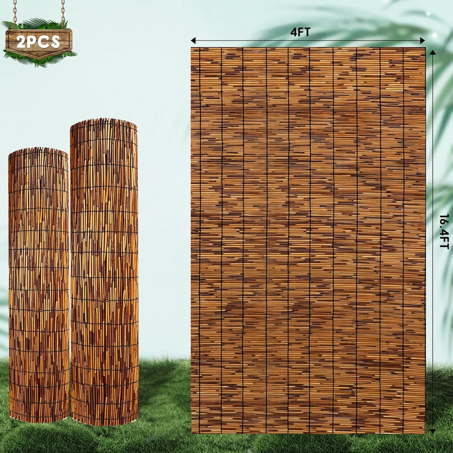 2 Pack Bamboo Reed Screen Fencing,4FT X 16.4FT Natural Reed Fencing