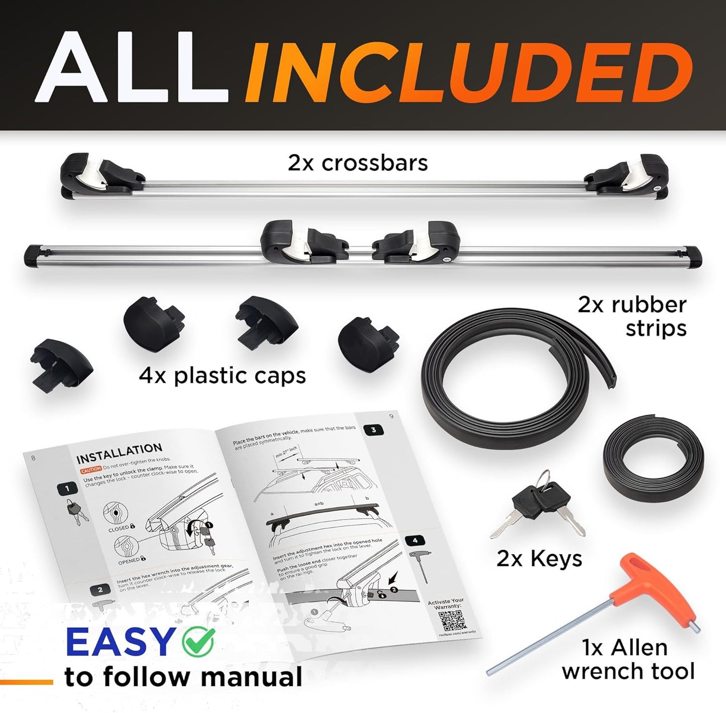 RoofPax 52" Car Roof Rack for Raised Side Rails Cross Bars Adjustable