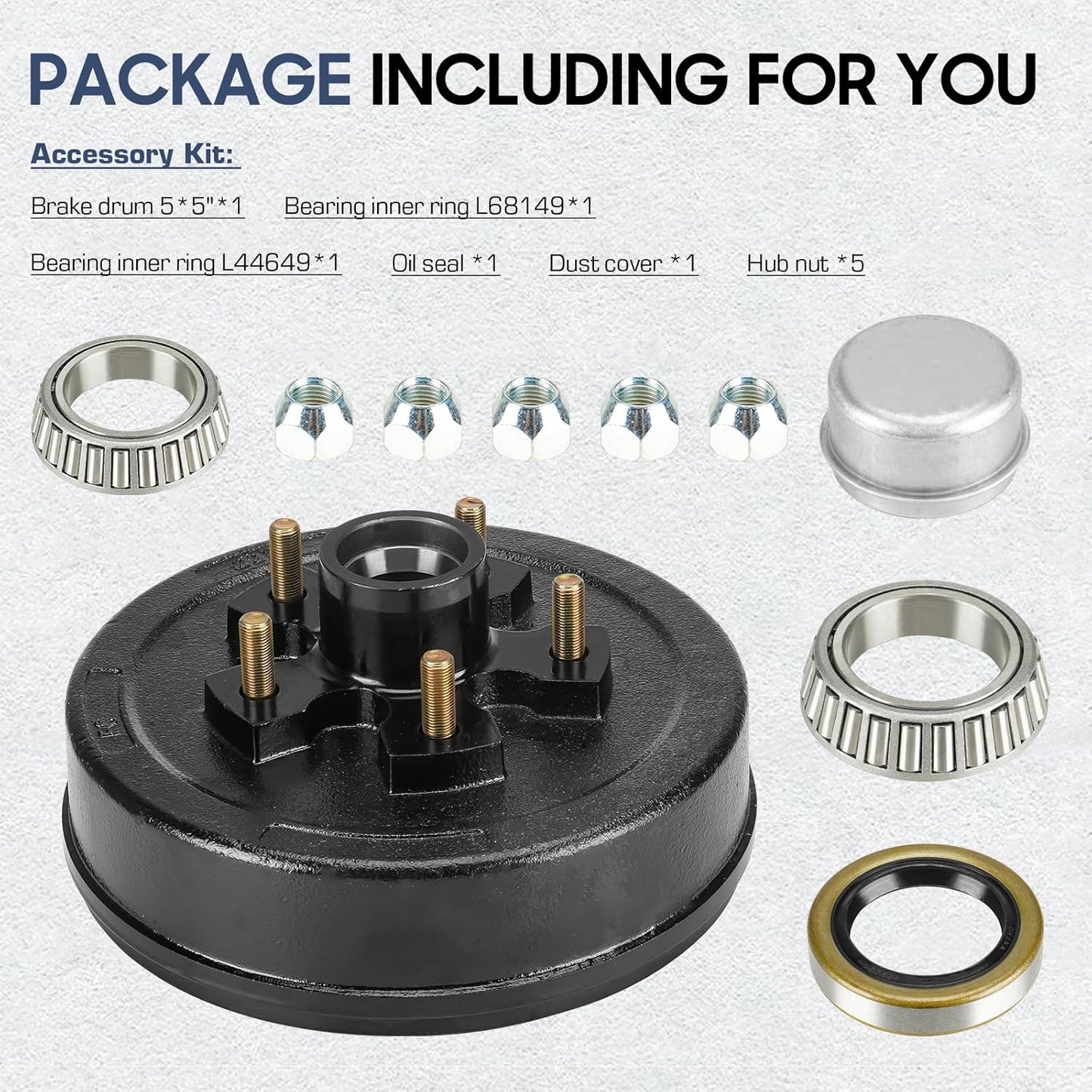 Trailer Brake Drum Kit, 5-Hole on 5" Bolt Circle Brake Drum for 3500 lb Axles