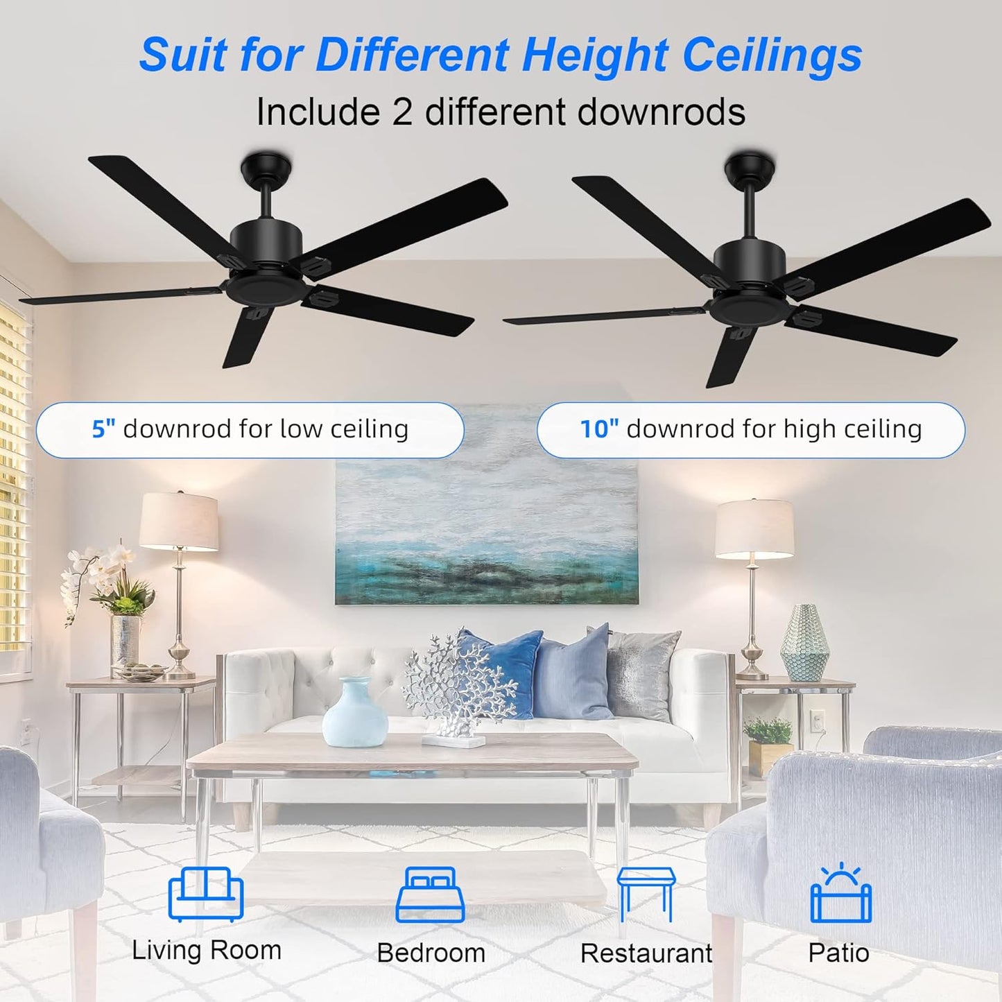 BECLOG Ceiling Fan with Remote Control, Ceiling Fans 52" Outdoor/Indoor with 6 Speeds