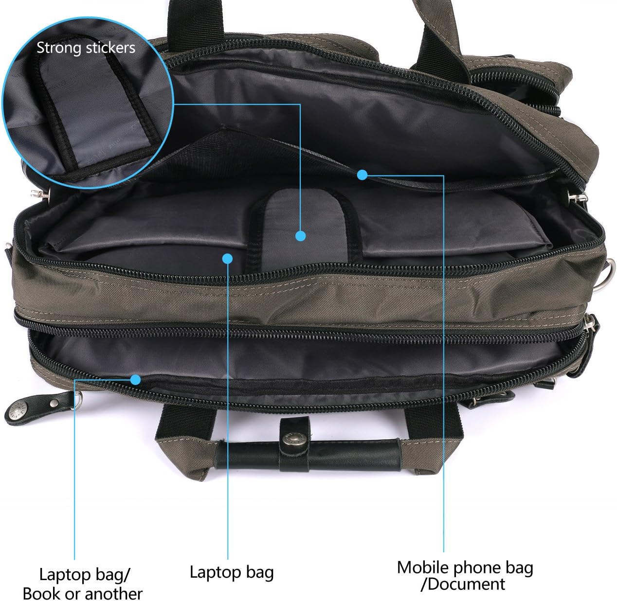 18.4 Inches Laptop Bag Multi-function Briefcase Backpack with Handle (Army Green)