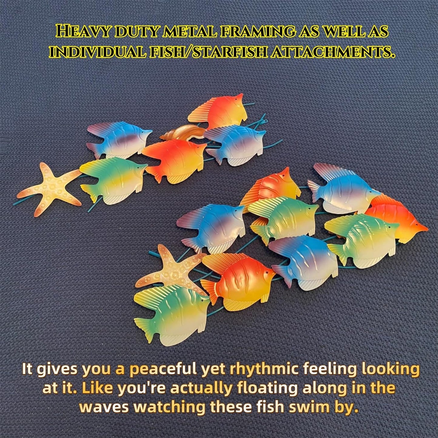 metal fish wall decor,59''X19.6'' school of 14 fish metal wall art