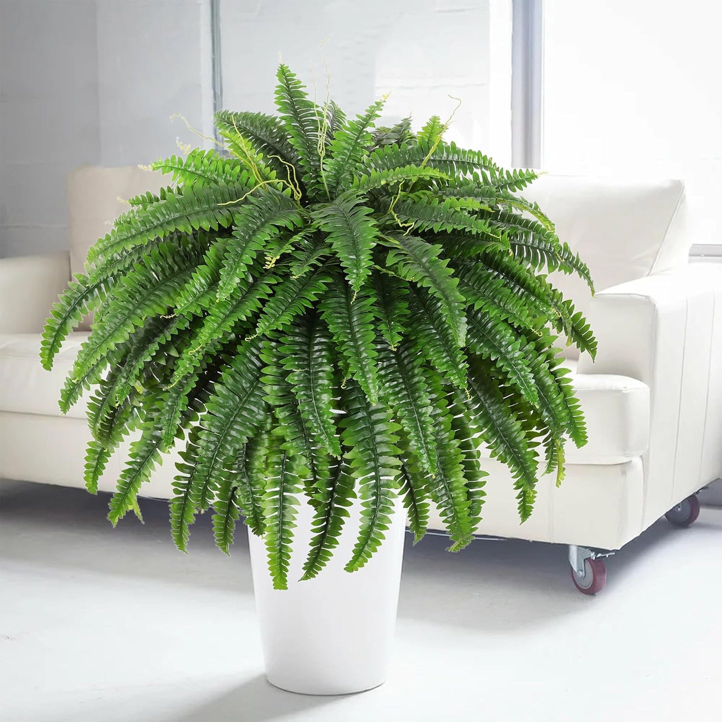 Single Silky Artificial Boston Fern Bush, 49Inch Large Artificial Ferns for Outdoors, Large Faux Ferns
