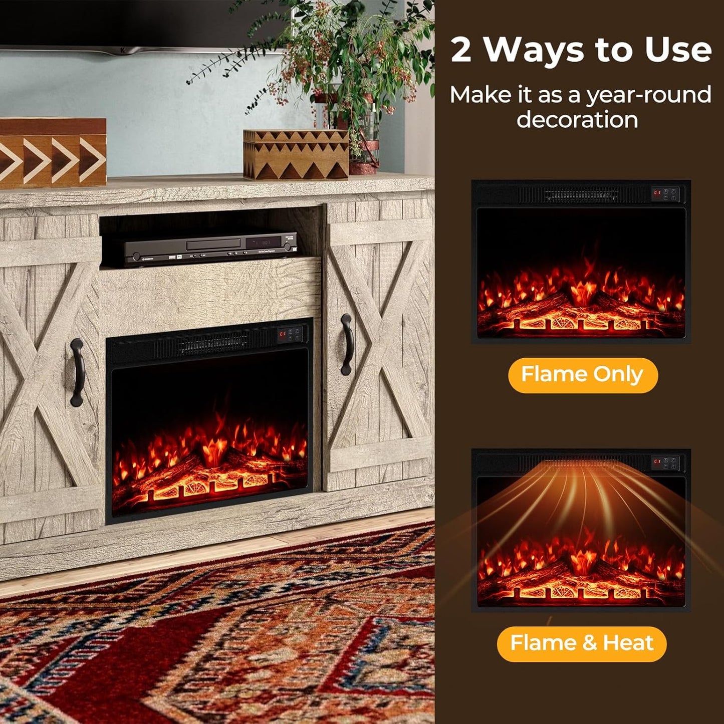 COSTWAY 23 Inches Electric Fireplace Insert, 750W/1500W Fireplace Heater with Remote Control