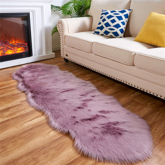 Fuzzy Area Rug for Bedroom Floor Sofa Living Room (2 x 6 ft Sheepskin, Light Purple)
