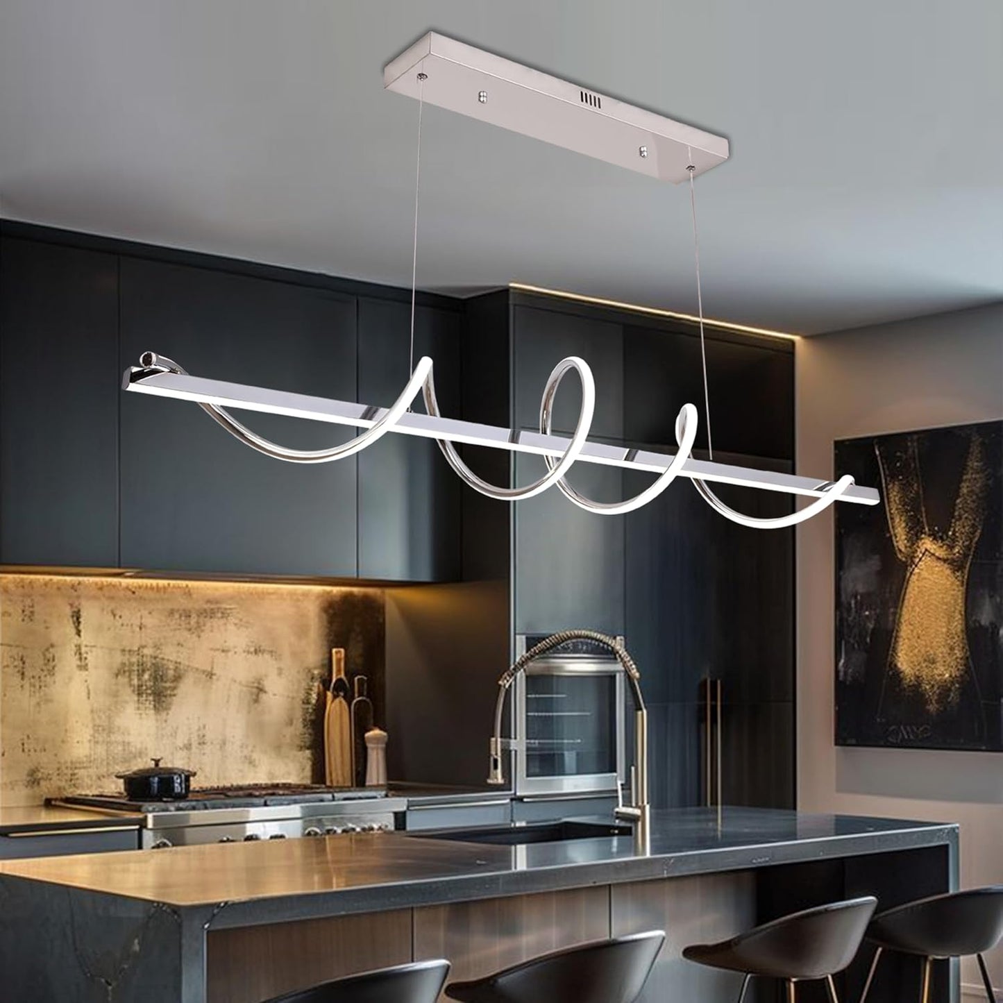 Modern LED Pendant Light Fixture, 47.24inch Light Fixtures Dimmable w/ Remote 3000K-6500K