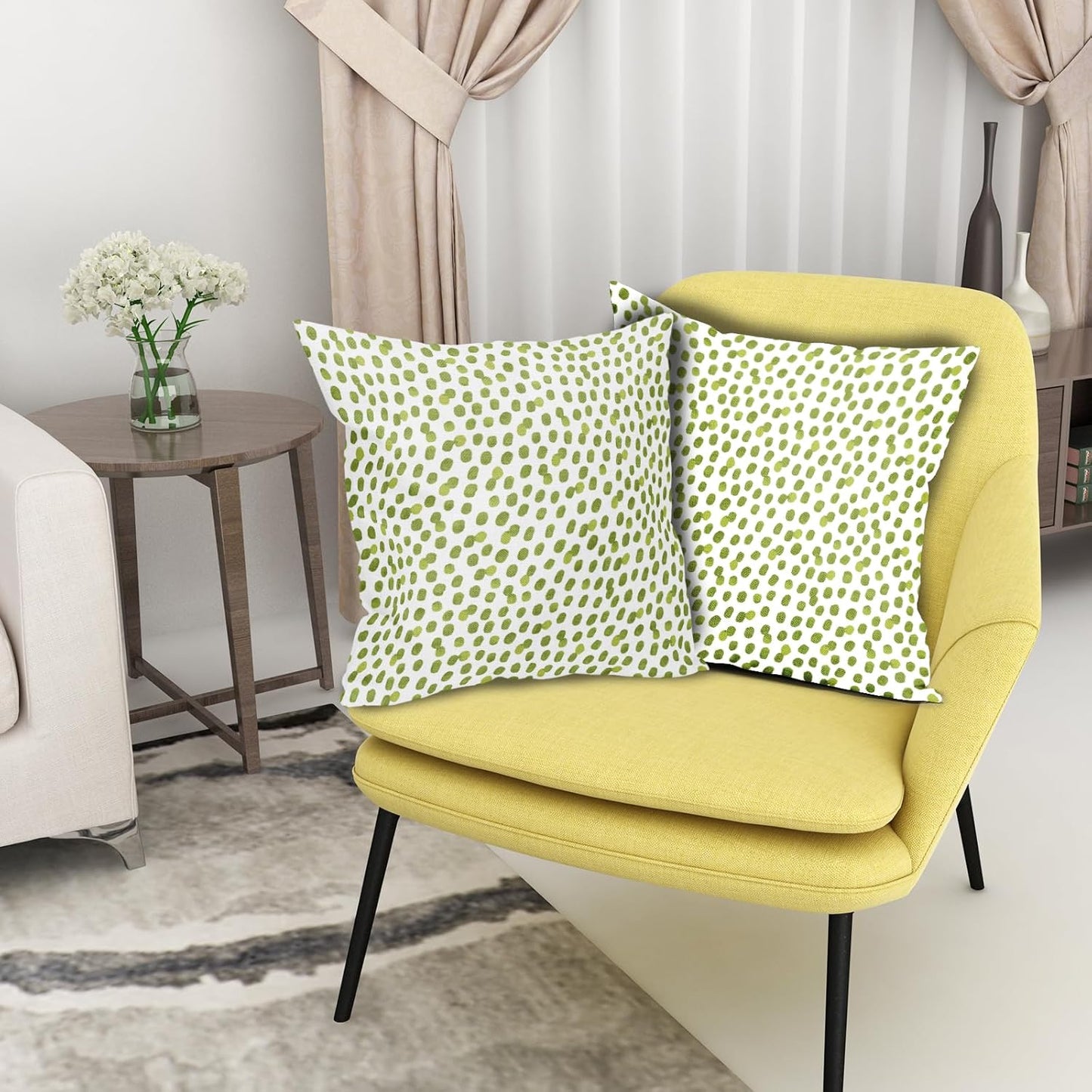 weetshow Sage Green Pillow Covers 20x20 Inch Set of 2 Brushstroke Polka Dot Print Throw Pillowcase