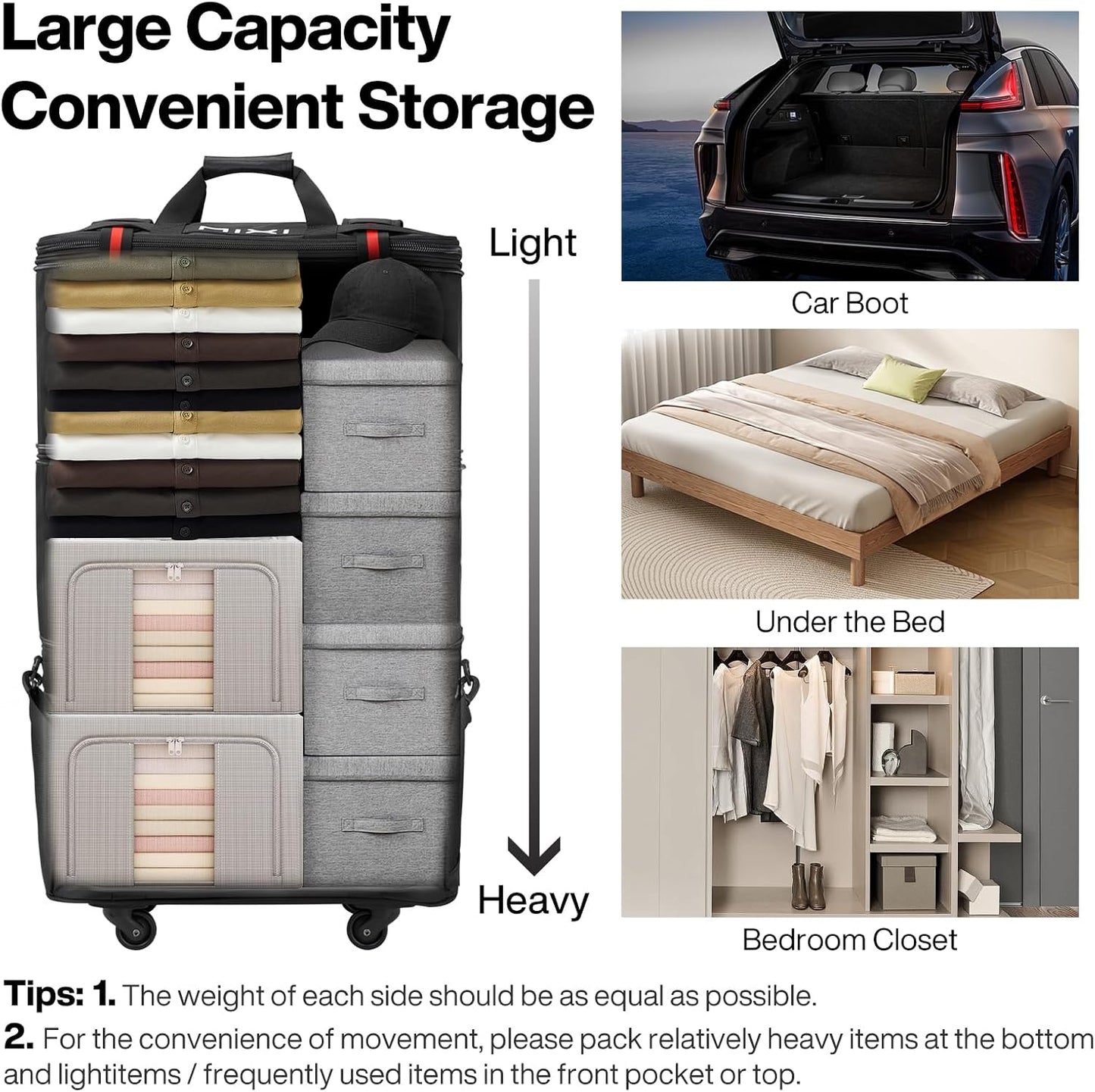 mixi Travel Bag with Wheels Expandable Foldable Luggage Bag Collapsible Rolling Travel Bag