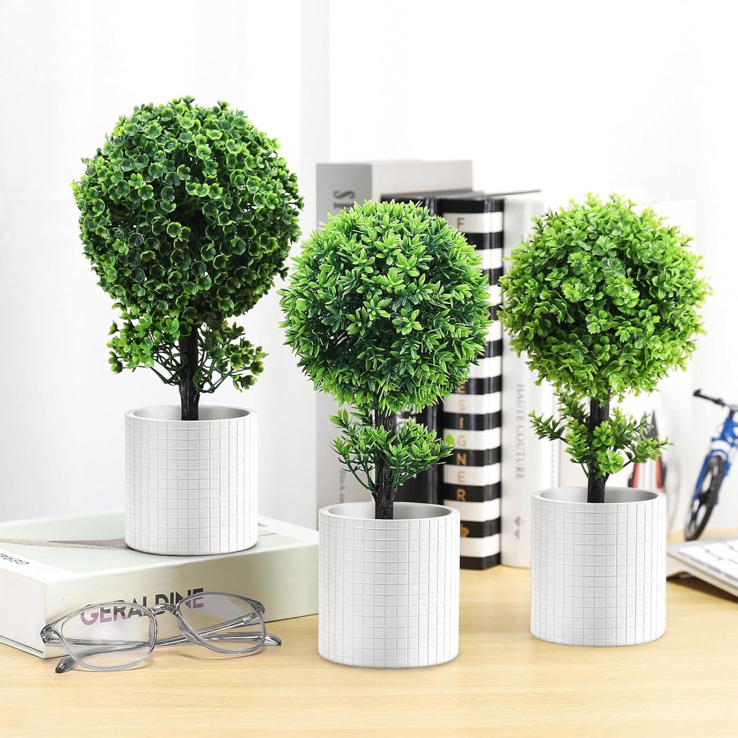 3 Pack Small Fake Plant 11" Desk Plant Artificial Potted Boxwood Plants Indoor for Table Desk