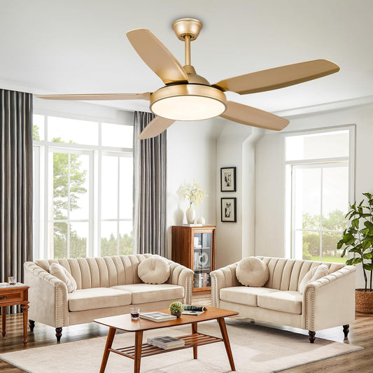 Gold Ceiling Fans with Light Remote Control, 52 Inch Champagne Gold Chandelier with LED Kit