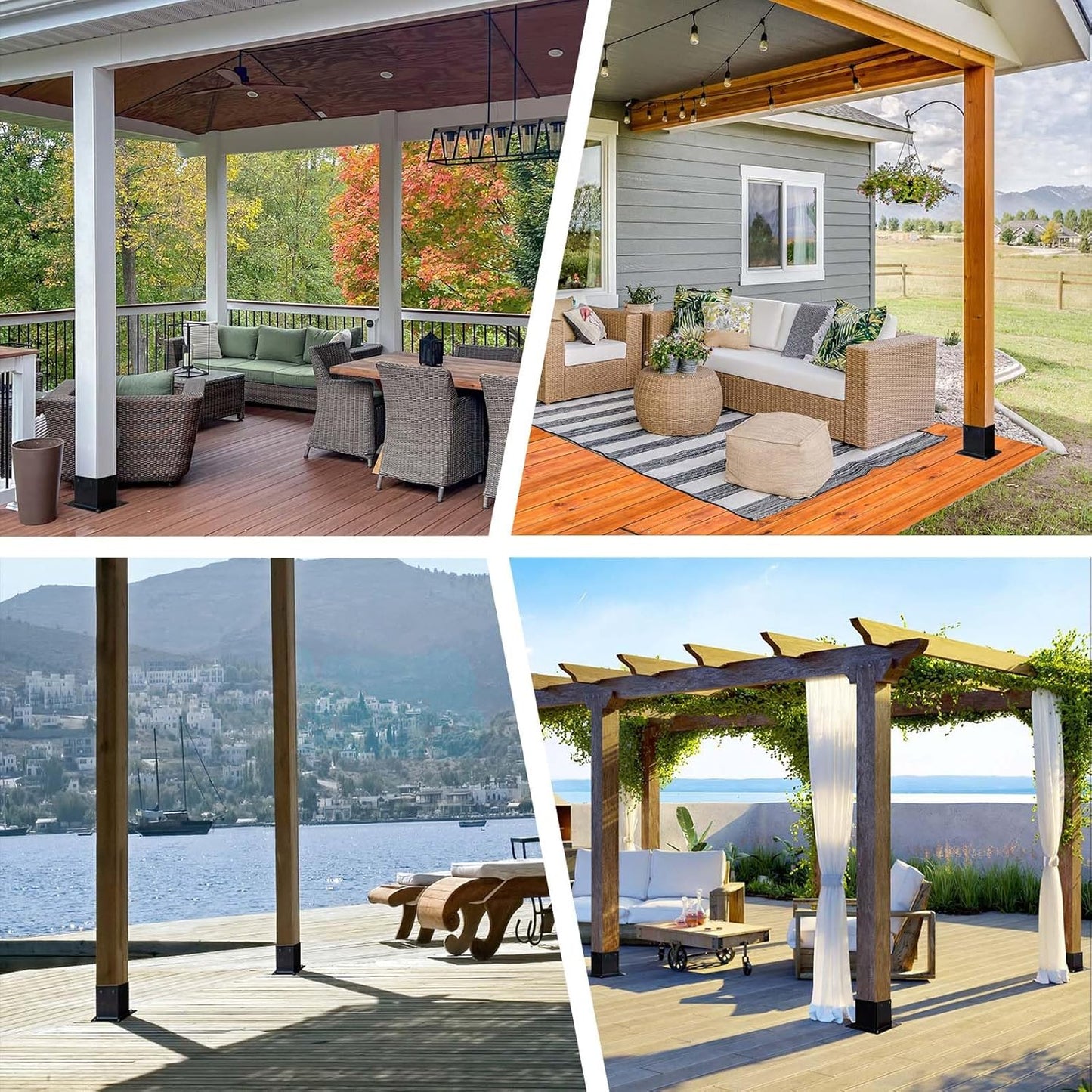 8 pcs 4x4 Stainless Steel Deck Post Base | Internal 3.5"X3.5"| 13GA Thick Matte Black - No Hardware Included