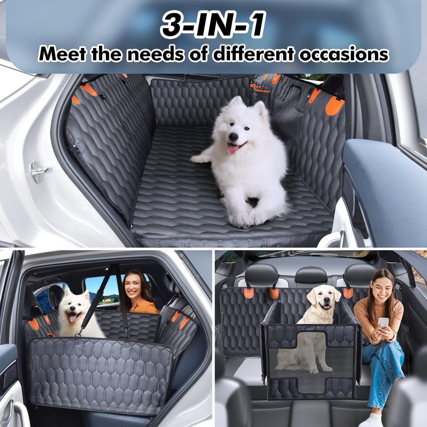 XL 3-in-1 Convertible PU Leather Dog Car Seat Extender & Booster Seat – 400lb Capacity