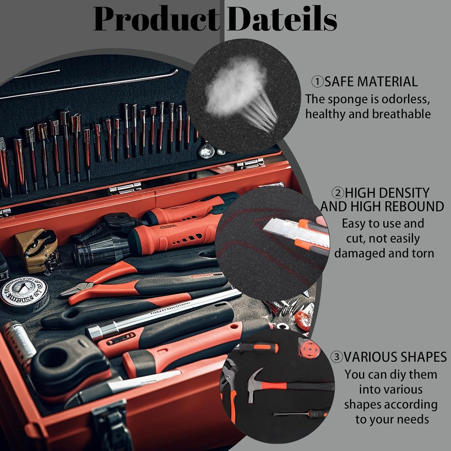 6 Pcs Polyurethane Foam Sheet, 16 x 12 x 1.75 Inch Foam Inserts for Cases Cuttable Foam