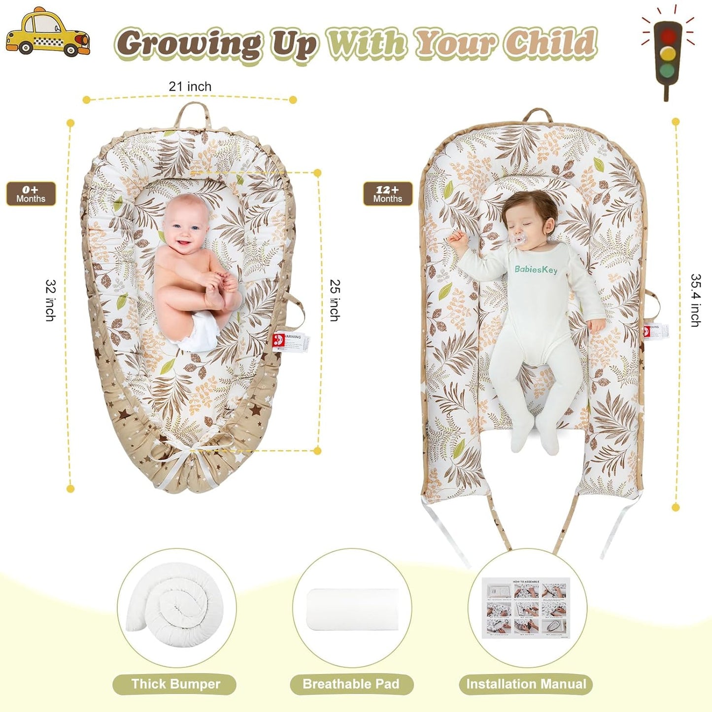 Baby Lounger for Newborn，Breathable & Soft Baby Nest Cover