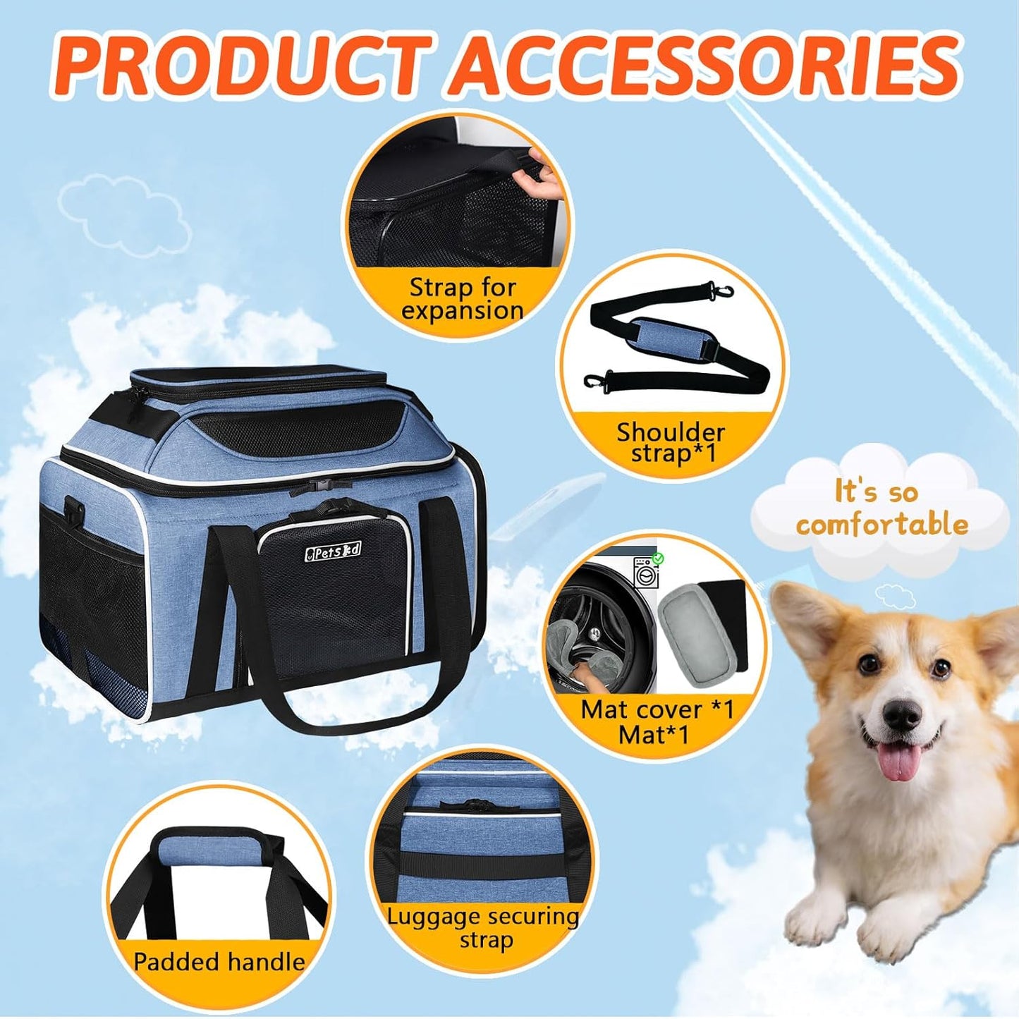 Petskd Top and Side Expandable Pet Carrier 18x11x11 Inches Delta United Airline Approved