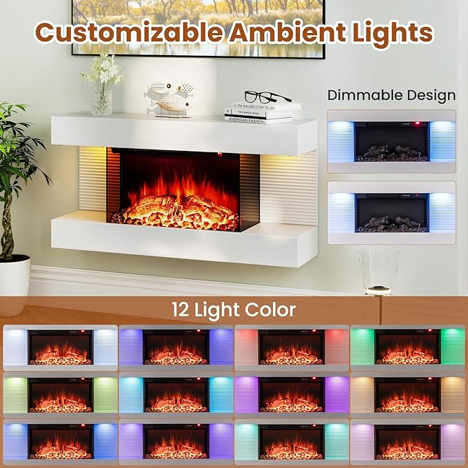 COSTWAY 3-Sided View Electric Fireplace with Floating Mantel 32-inch Wide