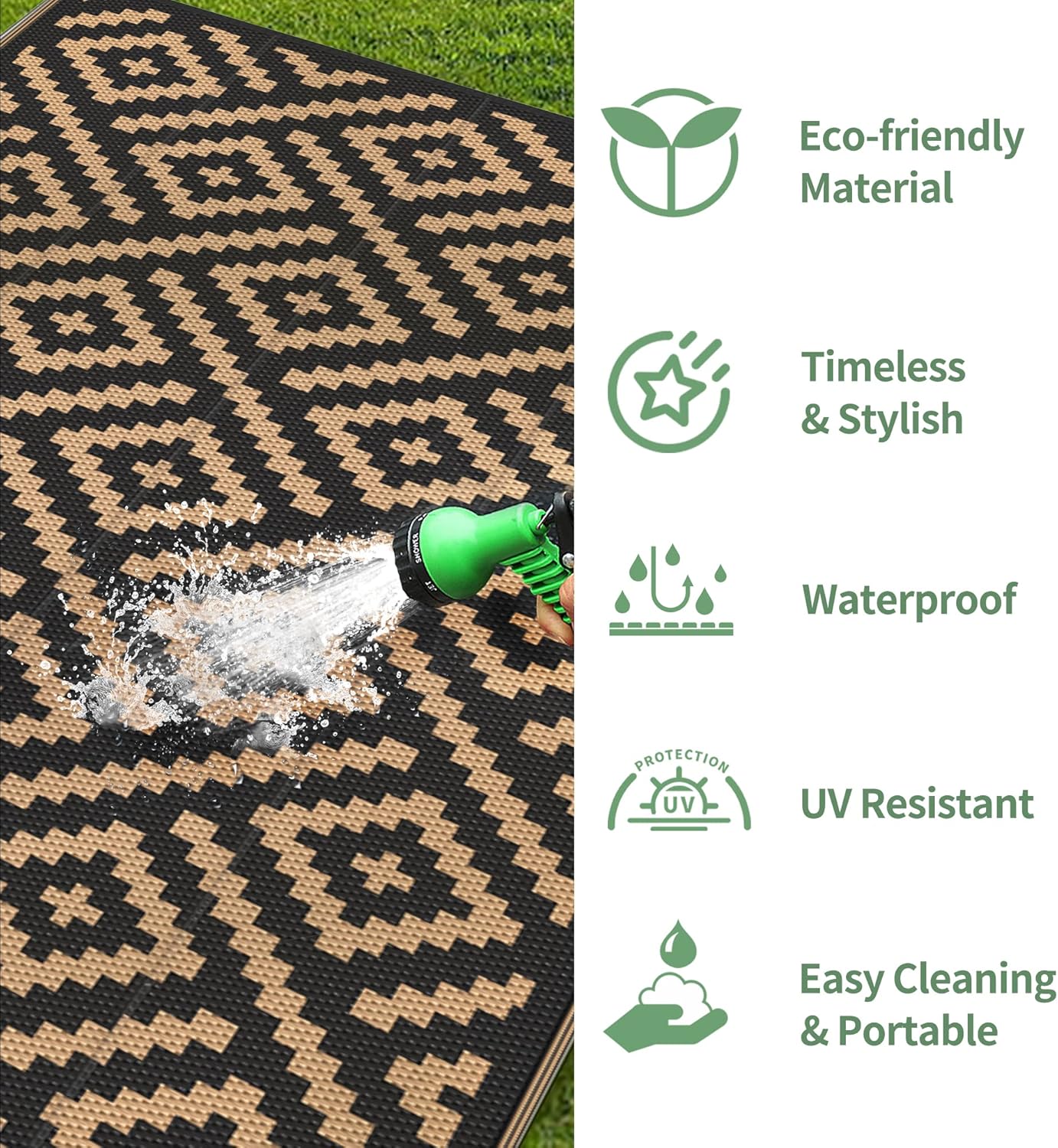 GENIMO Outdoor Rug Waterproof, 10' x 10' Reversible Plastic Straw Rugs