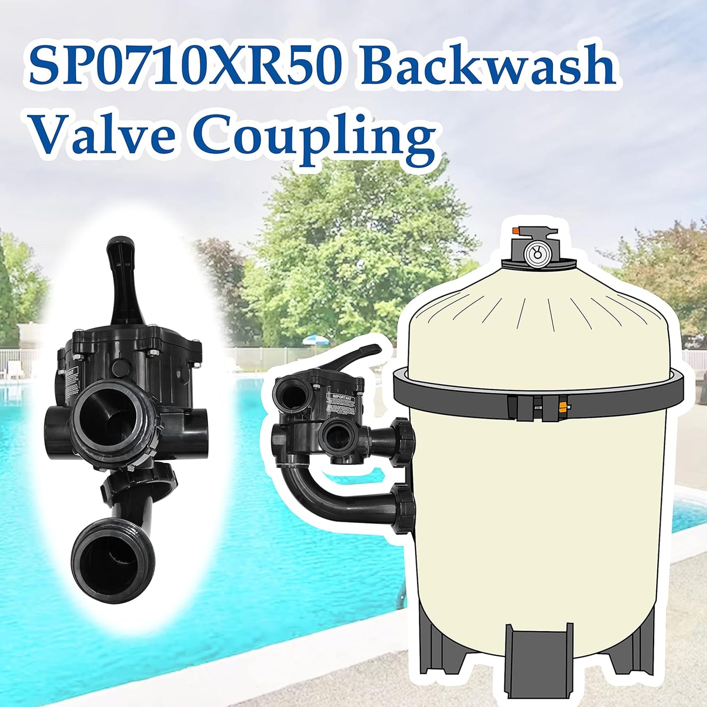 SP0710XR50 Backwash Valve Coupling Compatible with Hayward Pro-Series Vari-Flo，Black
