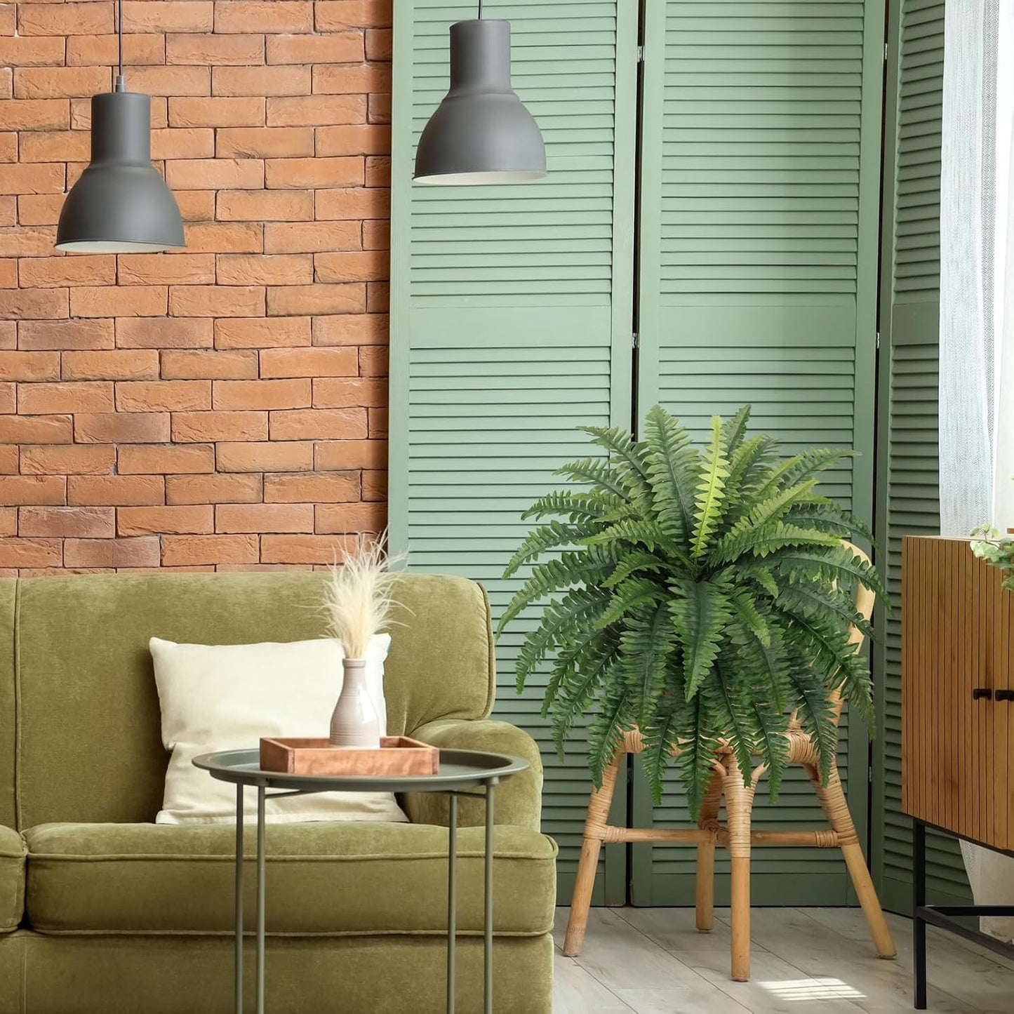 35" Ferns Artificial Bush Plants Large, 2 Artificial Boston Ferns