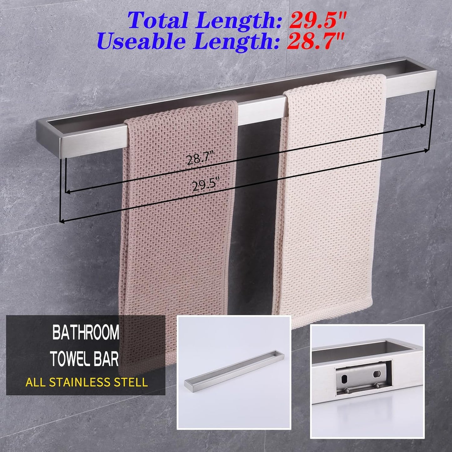 GERZWY Bathroom 30-Inch Towel Bar Stainless Steel Bath Towel Bar