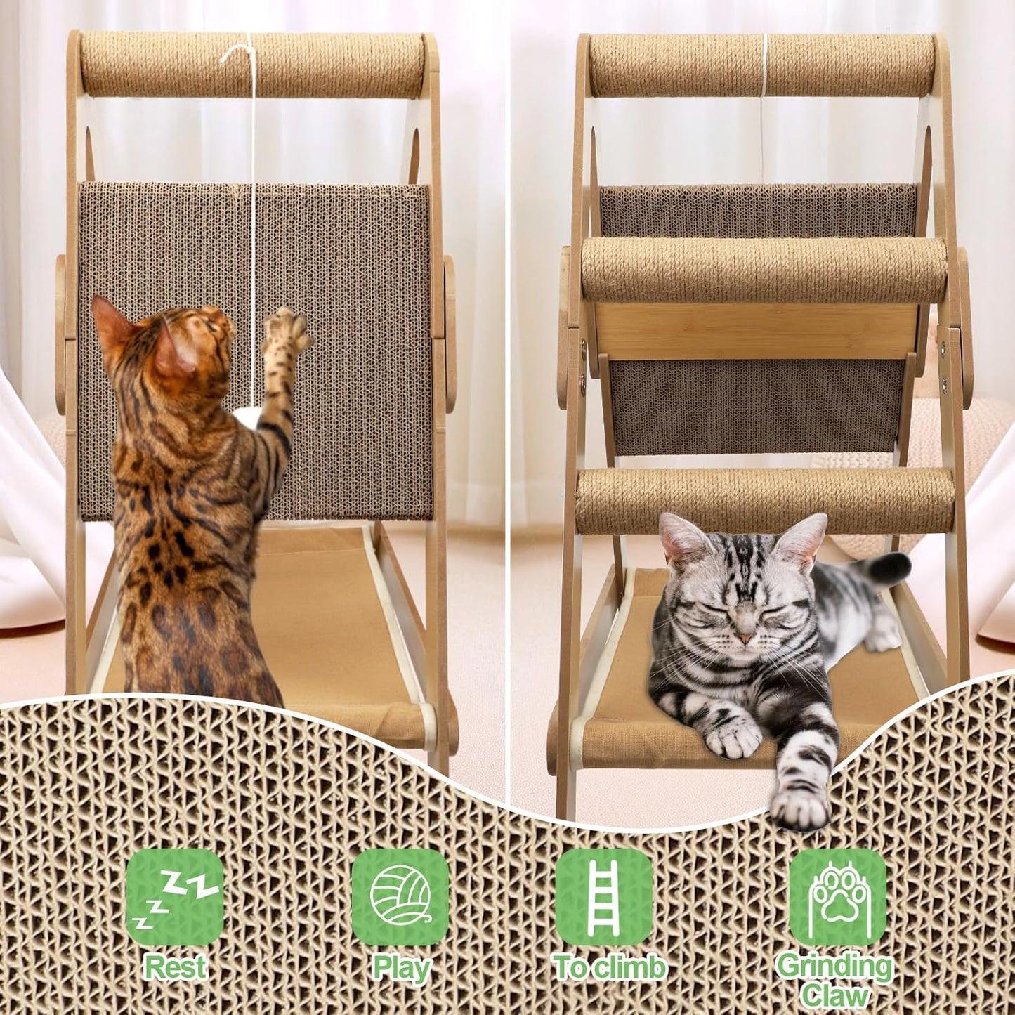 Cats Scratching Pads Cat Climbing Frame Multifunctional Kitten House Toys All-in-one Wooden Climbing Ladder
