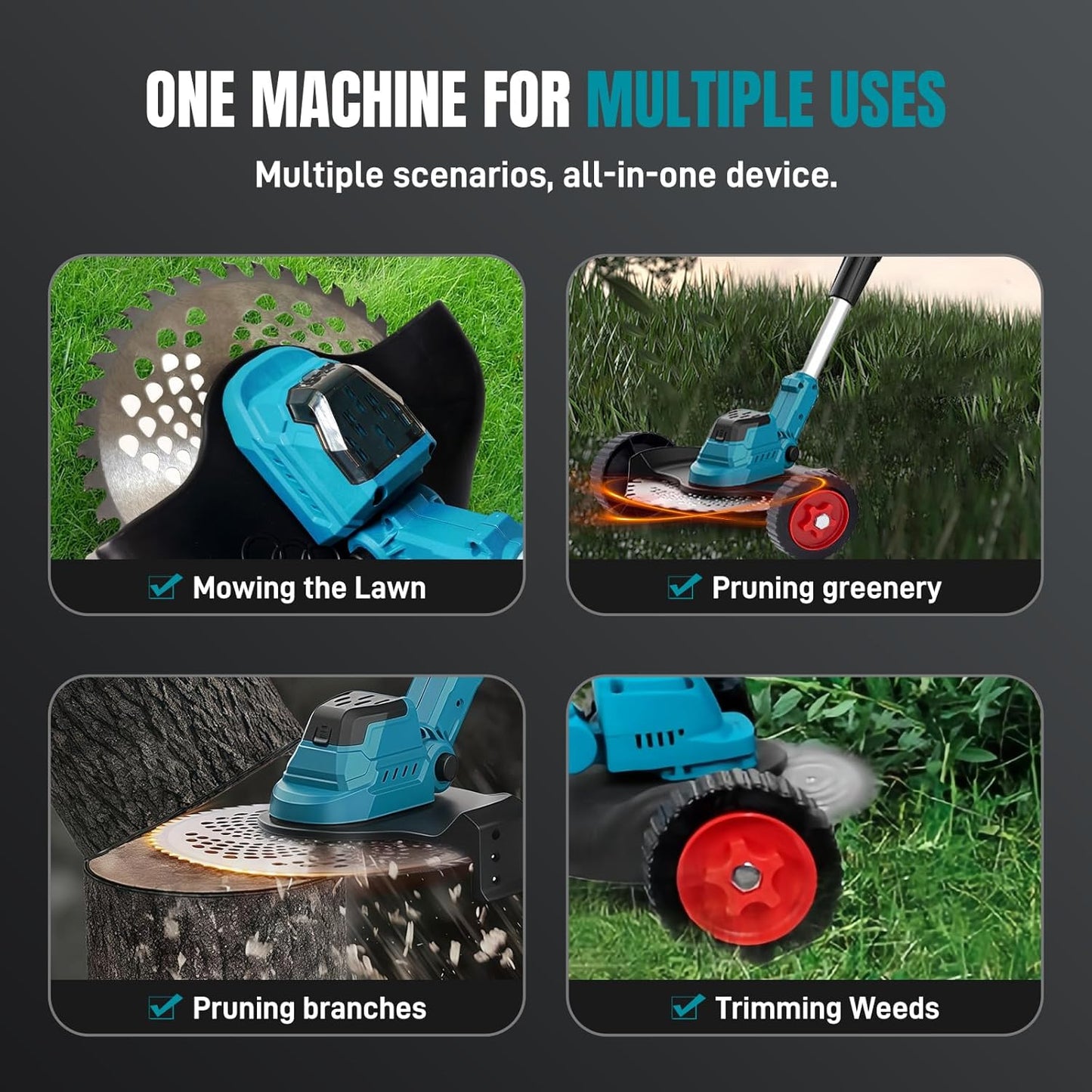 Electric Weed Wacker with Wheel Brushless Cordless Weed Eater Battery Powered