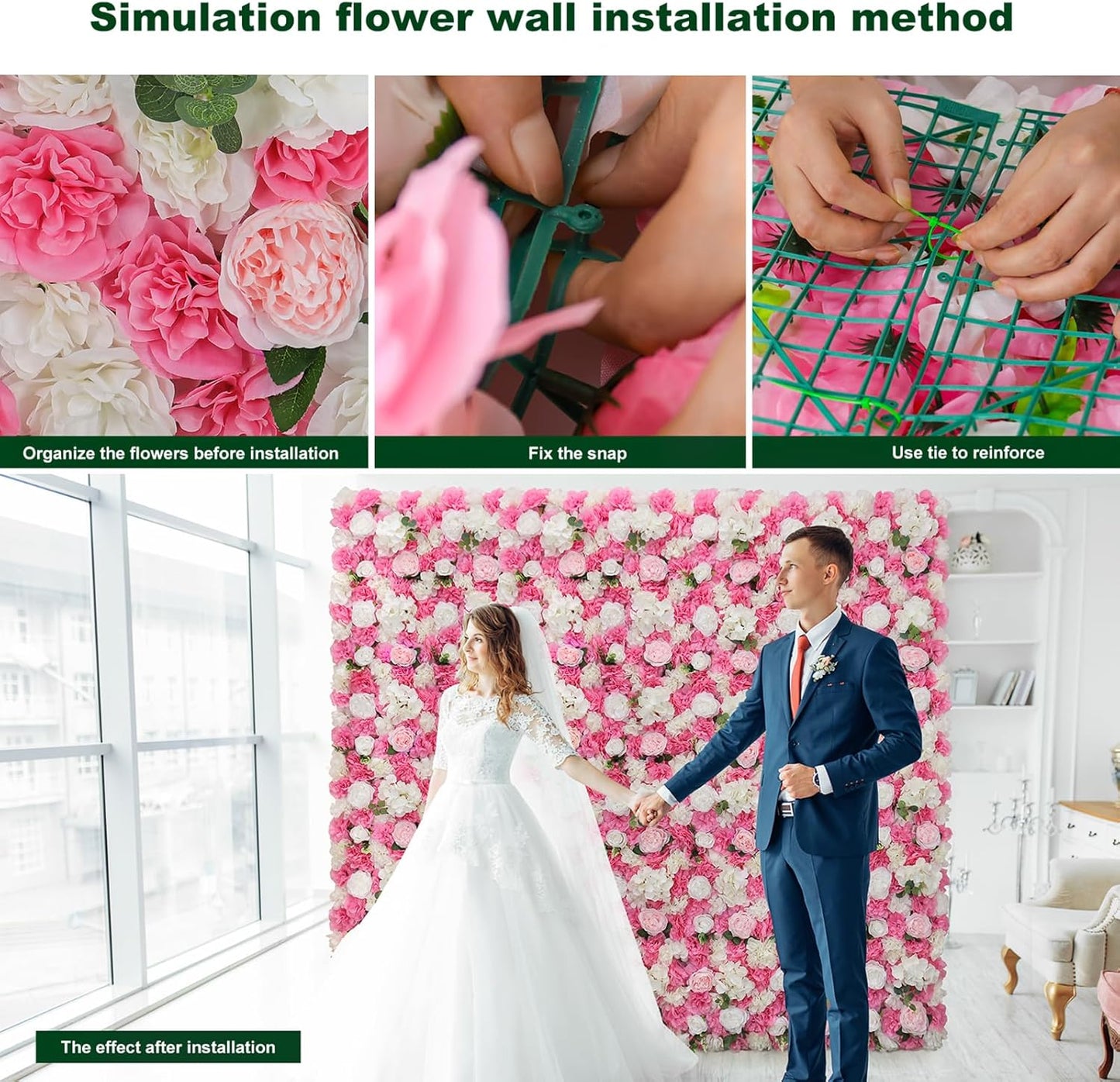 Flower Wall Backdrop 9pcs 16.5x16.5 Inch Flower Wall Decor Artificial Floral Wall Panel