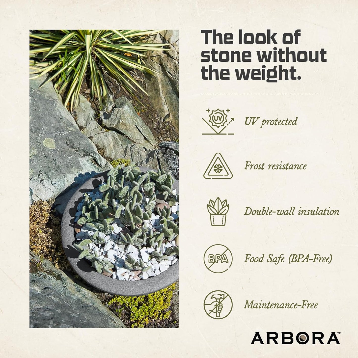 ARBORA 26" Santorini Bowl Polyresin Indoor and Outdoor Planter with Stone Blend Concrete Gray Finish