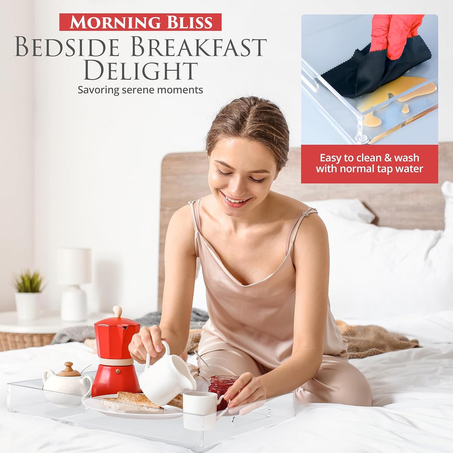 Acrylic Tray 20x12 with Cut Handles - Spill Proof Decorative Tray is an Ideal Countertop Organizer