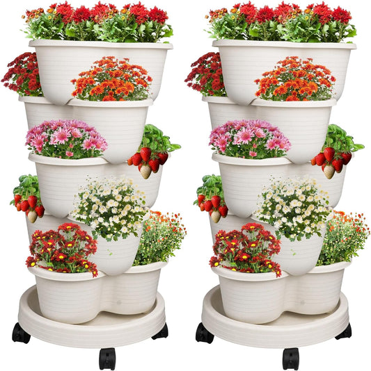 Hourleey Strawberry Planter, Stackable Gaden Tower for Flowers, Vegetables, Grow Your Own Herb