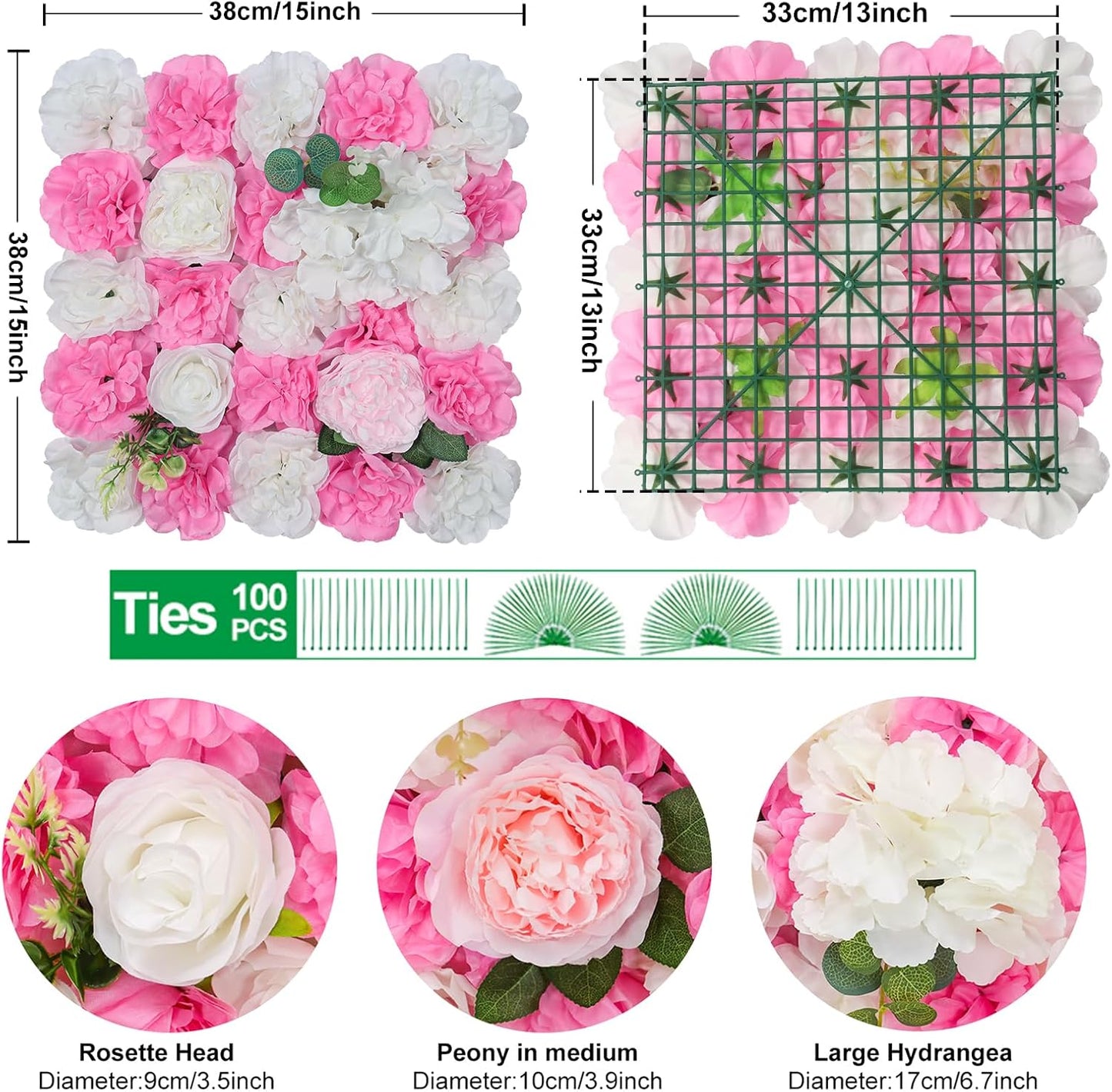 Flower Wall Backdrop 9pcs 16.5x16.5 Inch Flower Wall Decor Artificial Floral Wall Panel