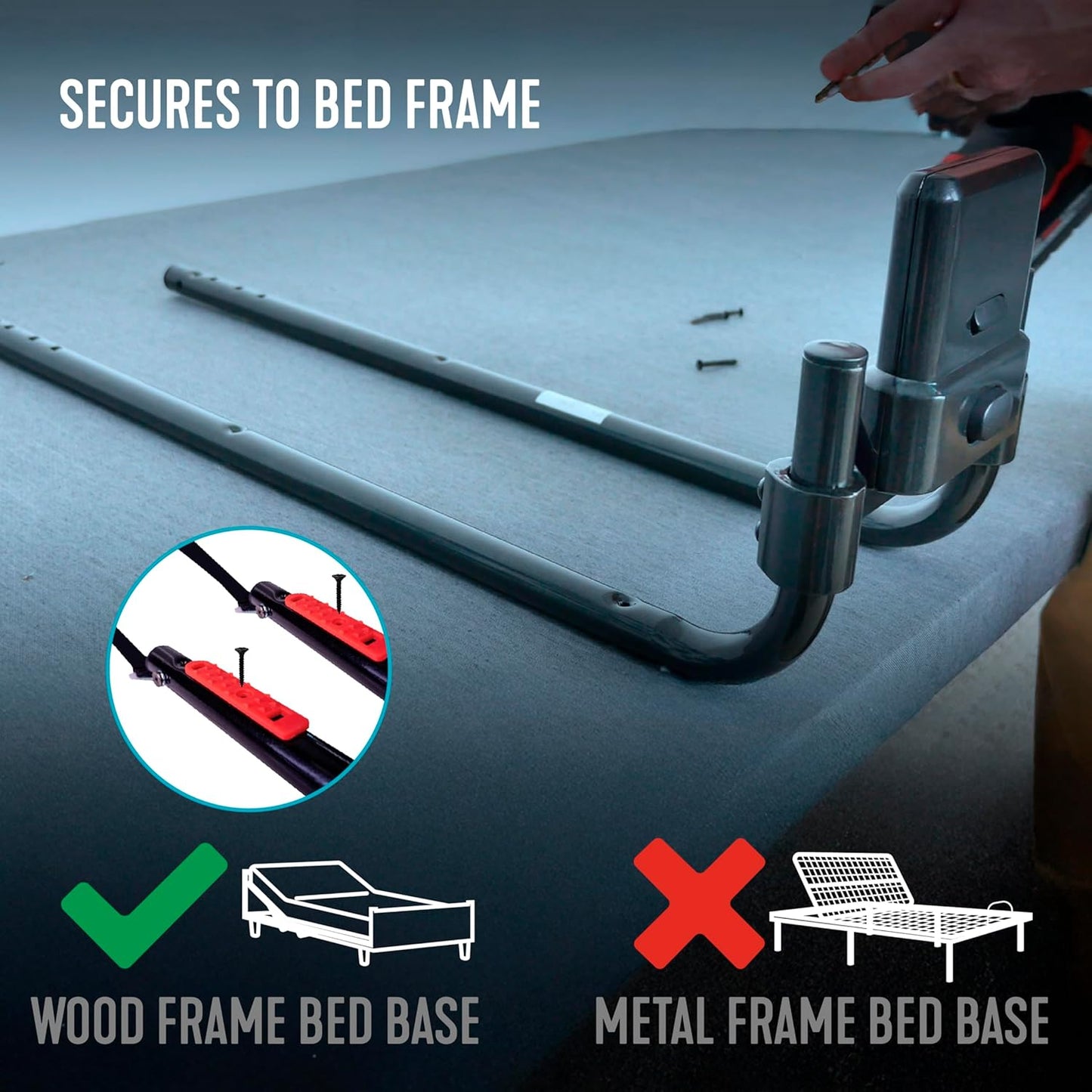 Able Life Click-N-Go Extendable Bed Rail for Wood Adjustable Bed Frames.