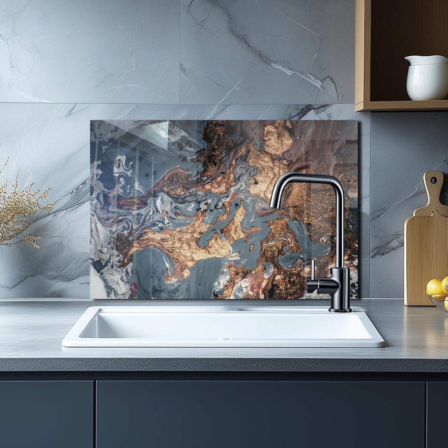 DAIFURONGE Tempered Glass Backsplash For Kitchen Behind Stove,Marbling (30"x30")