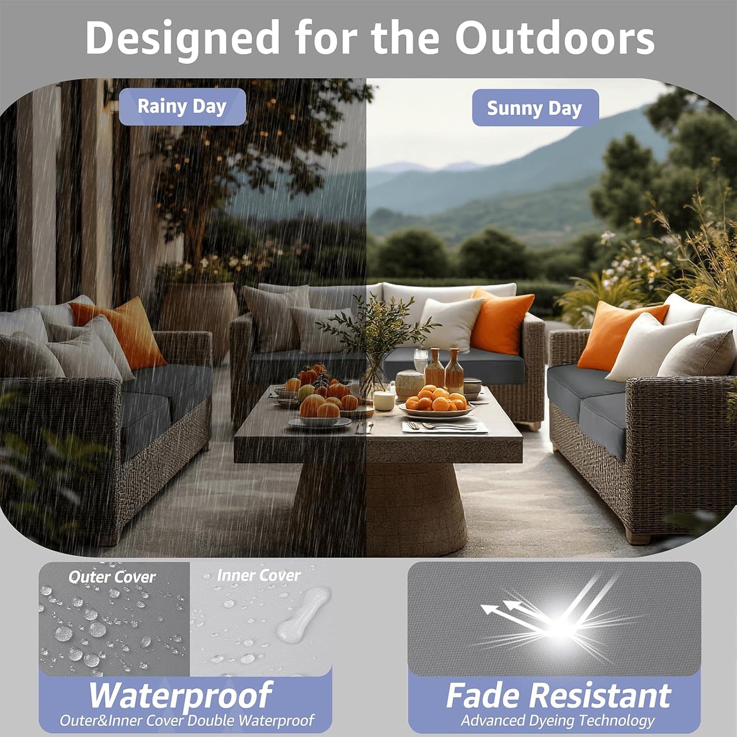 Set of 2 Outdoor Chair Cushions 22 x 22 x 3 Inch, Waterproof & Fade Resistant